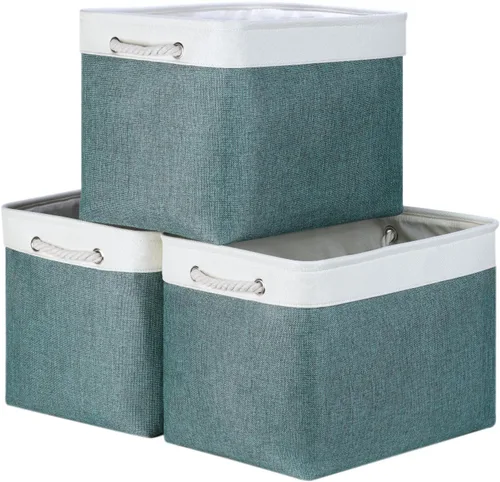 Miniatura 44 de Bidtakay Cestas de almacenamiento de tela con asas [paquete de 2] organizador de lona grande de 16 x 11.8 x 11.8 pulgadas, canastas altas plegables
