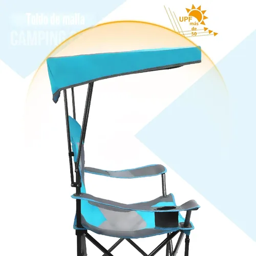 Miniatura 8 de ALPHA CAMP Silla de Salón con Toldo de Servicio Pesado Sombrilla Silla de Viaje para Senderismo con Portavasos Azul Esmalte
