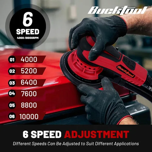 Miniatura 5 de Bucktool Lijadora orbital de 3.0 amp 6 pulgadas con motor sin escobillas, velocidad variable de 4000-10000, diámetro de órbita de 5mm, con control