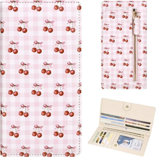 Miniatura 23 de Billetera para mujer, billetera RFID extradelgada, bolso plegable de cuero, con 11 ranuras para tarjetas y ventana de identificación, lindo monedero