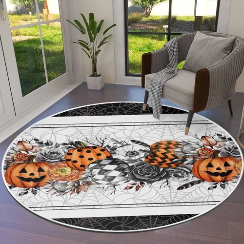 Miniatura 11 de Alfombra redonda de Halloween de 3 pies, lavable para interiores y exteriores, para dormitorio, cocina, sala de estar, área y alfombra, alfombra