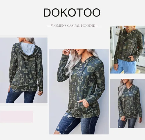 Miniatura 4 de Dokotoo - Sudaderas casuales de manga larga con capucha para mujer, con cordón y bolsillos
