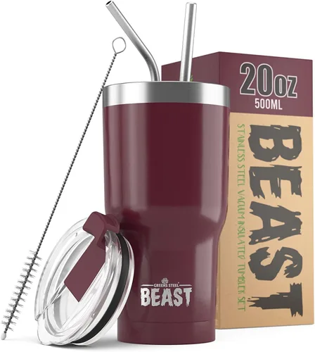 Miniatura 52 de Beast Vaso Térmico de 30 oz de Acero Inoxidable con Aislamiento al Vacío para Café y Hielo de Doble Pared Termo de Viaje (Rojo Arándano)