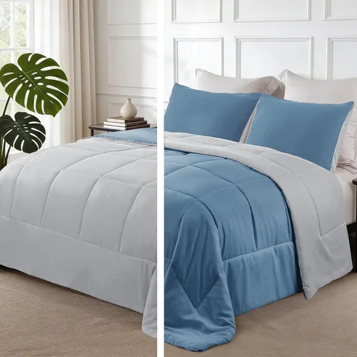 Miniatura 18 de Exclusivo Mezcla Juego de edredón ligero reversible tamaño individual, edredón alternativo al plumón con 1 funda de almohada, juego de ropa de cama