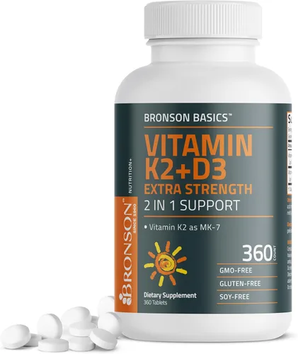 Miniatura 9 de Bronson Vitamina K2 (MK7) con Suplemento D3 Fuerza Extra 2 en 1 Soporte, 10,000 UI Vitamina D3 y 120 mcg K2 MK-7, 120 Tabletas