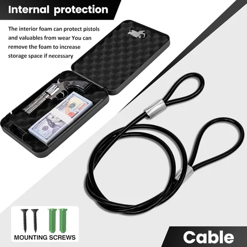 Miniatura 5 de Caja de Seguridad para Pistolas, Caja de Seguridad Portátil para Viajes en Auto, Caja de Seguridad para Armas con Cerradura de Llave, Cajas