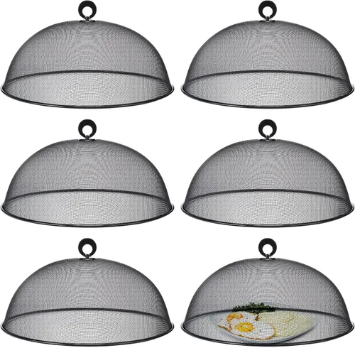 Miniatura 8 de Gerrii 6 cubiertas de malla metálica para alimentos, tiendas de campaña de malla para exteriores, cubiertas de placa de pantalla para platos llanos