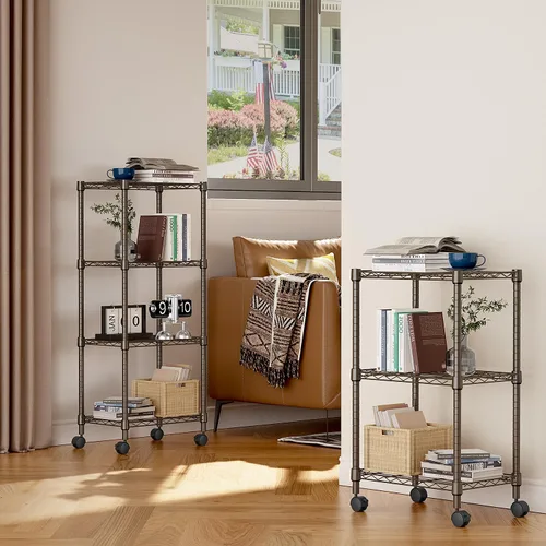 Miniatura 4 de M MZG Estante de alambre de acero resistente ajustable de 1000 libras, con 4 estantes, unidad de almacenamiento ajustable con rueda para cocina