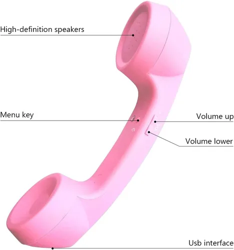 Miniatura 3 de Auricular de teléfono retro con Bluetooth inalámbrico y USB, a prueba de radiación para teléfonos celulares, cómodo para llamadas (Rosa)