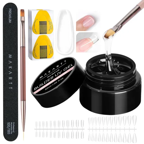 Makartt Kit de construcción de gel transparente: geles duros de extensión autonivelantes y de larga duración para fortalecedor, kit de gel de Kit