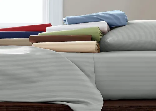 Miniatura 4 de Blue Ridge Home Fashions Juego de sábanas de algodón transpirable de 1000 hilos, tamaño California King, paja-4 piezas a rayas Paja-4pc-rayas