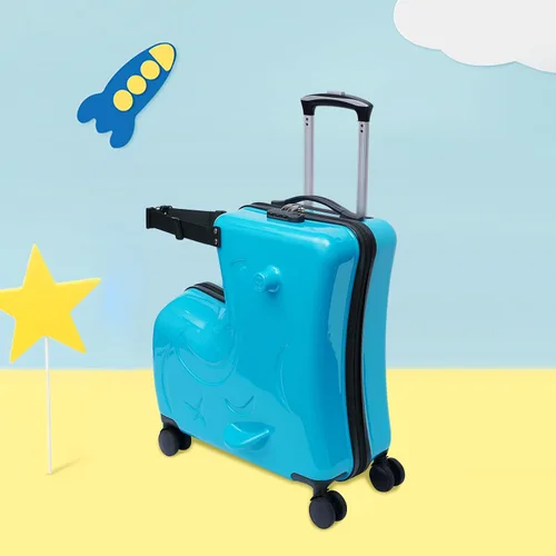 Miniatura 2 de Maleta para niños de 20 pulgadas, maleta portátil para niños, maleta de viaje para niños, equipaje para niños con rueda universal y cerradura, azul
