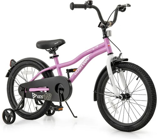 Miniatura 11 de COSTWAY Bicicleta para niños de 12/14/16/18 pulgadas, bicicleta para niños pequeños con ruedas de entrenamiento, asiento y manubrio ajustables