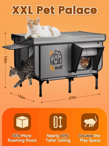 Miniatura 7 de Rywell - Casa para gatos con calefacción para exterior, súper aislada y resistente a la intemperie, refugio elevado para gatos al aire libre