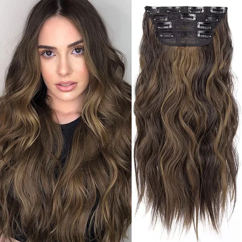 Miniatura 14 de 4 extensiones de cabello sintético suave y natural para mujer, rubio miel, mezcla de castaño castaño, extensiones para mujer