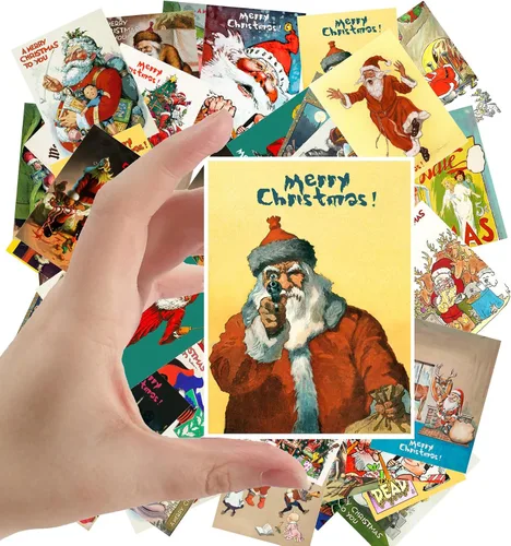 Miniatura 8 de Calcomanías grandes, 24 piezas (2.5 x 3.5 pulgadas cada una) preciosas escenas navideñas de paisajes nevados, postales de Navidad vintage, tarjetas