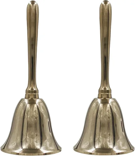 Miniatura 9 de The Metal Magician - Campana de mano grande y pesada dorada para bodas, Navidad y escuela, campana de mano de latón pulido (paquete de 1)