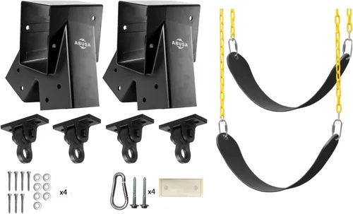 ABUSA - Juego de soportes para columpios resistentes que incluye 2 soportes de columpio en forma de A negros, 2 asientos de columpio y 4 colgadores