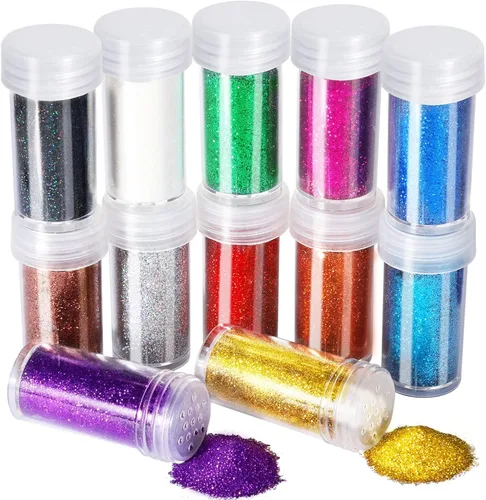 FANDAMEI Juego de 12 tarros de purpurina fina, 12 colores de 0.35 oz, polvo de purpurina extrafino para artes, manualidades, pintura, decoración,
