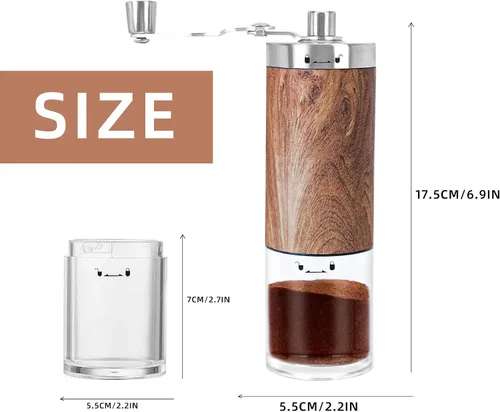 Miniatura 2 de Molinillo de café manual portátil y visible, molinillo de café de mano con perilla ajustable de cerámica, molinillo de café de acero inoxidable