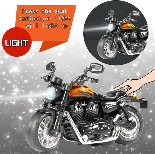 Miniatura 2 de Motocicleta de juguete fundida a presión, motocicleta con sonidos y luces 1:14 accionados por fricción para niños, juguetes de motocicleta, regalo