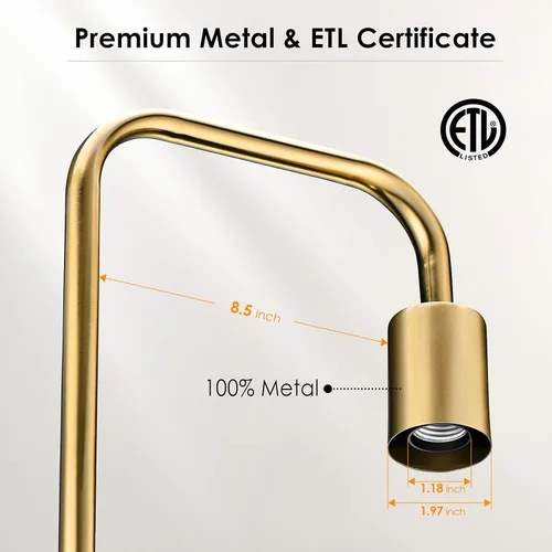 Miniatura 6 de Lámpara de pie industrial de BoostArea, dorada, de 63 pulgadas, enchufe E26, interruptor de encendido/apagado de base, con certificación ETL. Dorado