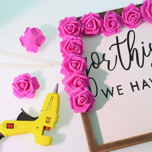 Miniatura 6 de 100 piezas de 5 cm de flores artificiales de espuma falsa en cabeza de rosa para decoración del hogar, ramo de novia, despedida de soltera, centro