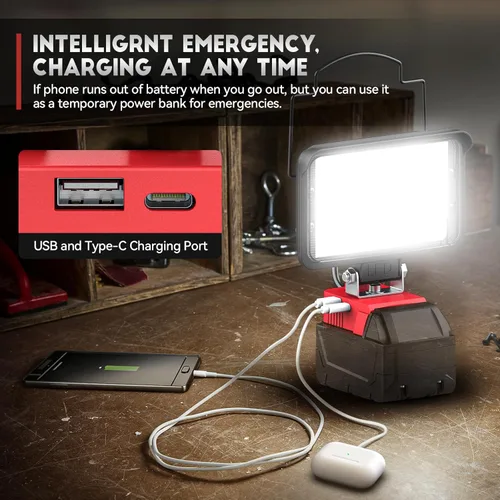 Miniatura 4 de Ecarke Luz de trabajo LED compatible con batería Milwaukee18V, luces de trabajo inalámbricas de 128 W, 12800 lm de luz de batería de linterna