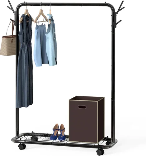 Simple Houseware Industrial Style 50.4" W Estante de ropa con ruedas y ganchos, negro