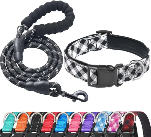 Miniatura 13 de Ladoogo Collar reflectante para perro acolchado con neopreno suave, collares de nailon transpirables y ajustables para perros pequeños, medianos