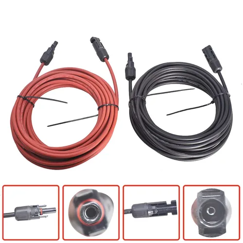Miniatura 6 de WFLNHB Cable de extensión de panel solar de calibre 12 AWG negro + rojo de 20 pies con conector hembra y macho conector solar