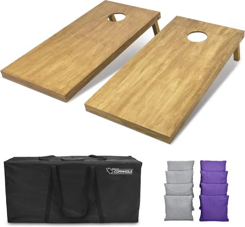Miniatura 85 de GoSports 4 ft x 2 ft Regulation Size Wooden Cornhole Boards Set with Light Brown Finish - Includes Carrying Case and Bean Bags Negro- gris