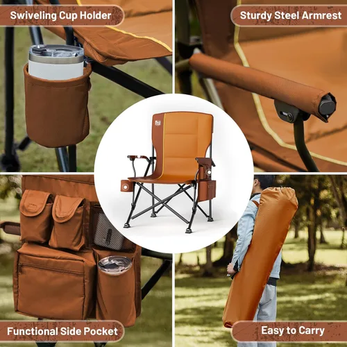 Miniatura 9 de TIMBER RIDGE Silla de campamento plegable de gran tamaño, respaldo alto, resistente para adultos, soporta hasta 500 libras con soporte para tazas