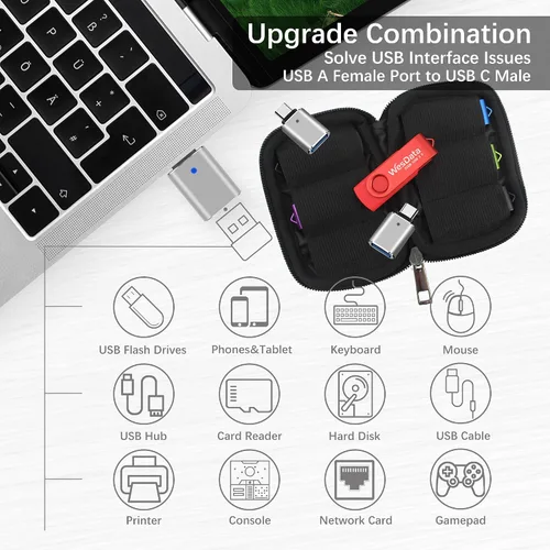 Miniatura 2 de Paquete de 5 unidades flash USB de 64 GB y 2 adaptadores USB C en una funda, unidades de memoria USB, almacenamiento y respaldo para teléfonos