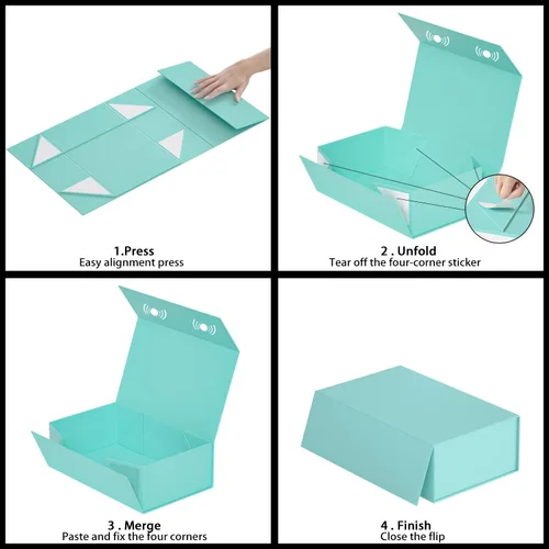 Miniatura 5 de Caja para regalo turquesa, cajas de regalo de 9.5x6x3 pulgadas con tapas, cierre magnético, rectangular, plegable, para caja de propuesta de dama
