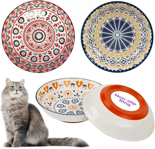 Miniatura 9 de Paquete de 3 cuencos antideslizantes para gatos, cuencos de cerámica para gatos que no se derraman, juego de platos de 5.5 pulgadas para gatos