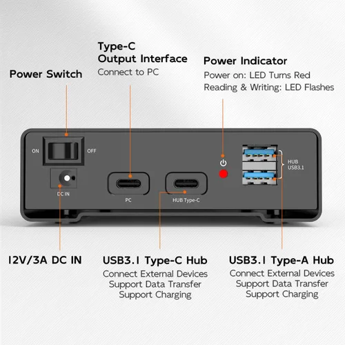 Miniatura 5 de MAIWO Caja de Carcasa Externa para Disco Duro SATA de 2.5 3.5 Pulgadas SSD HDD, USB C 3.1 GEN2 de 10Gbps Lector de Disco Duro con UASP, Capacidad
