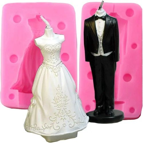 2 Uds 3D Novia y Novio Herramientas de Silicona para Hornear Fondant Molde de Chocolate Dulces Azúcar Artesanía Molde DIY Decoración de Pasteles