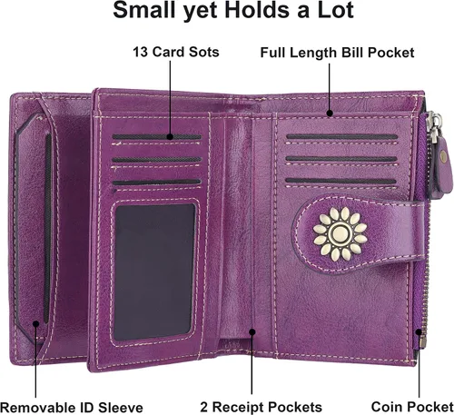 Miniatura 4 de Lavemi Cartera de Piel para Mujer Pequeña Compacta con Bloqueo RFID Estuche para Tarjetas de Crédito Monedero con Bolsillo con Cremallera Small