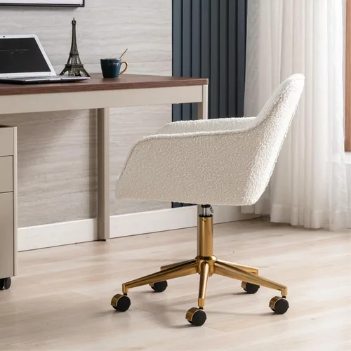 Miniatura 7 de Zesthouse Silla de escritorio moderna con ruedas, silla giratoria blanca para niñas y mujeres, silla tapizada para oficina en casa, sillón Boucle