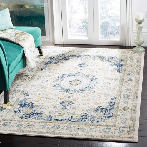 Miniatura 18 de SAFAVIEH Evoke Collection EVK220B Medallón oriental shabby chic de 2'2" x 4', color gris/dorado, no desprende pelusa, alfombra de acento para sala