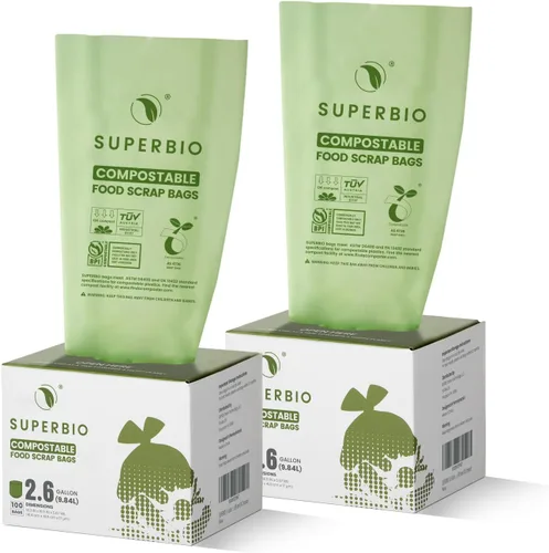 Miniatura 10 de SUPERBIO Bolsas Compostables para Restos de Comida con Asa de Corbata de 1.6 Galones Para Contenedor de Compost de Encimera, Bolsas Pequeñas de 50