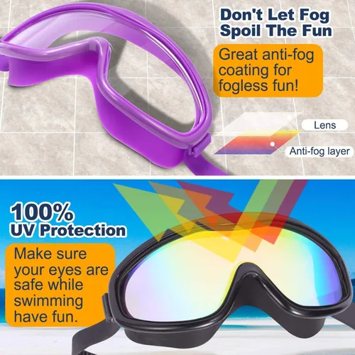 Miniatura 5 de Braylin Gafas de natación para adultos, paquete de 2 gafas de natación de visión amplia para hombres, mujeres, jóvenes, adolescentes, antivaho y más