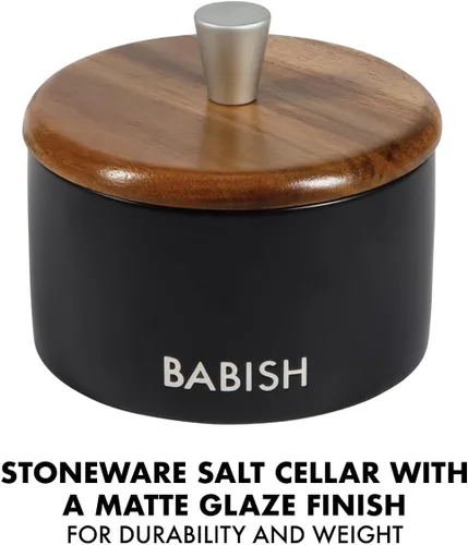 Miniatura 4 de Babish Bodega de sal de gres con tapa de madera - 4" X 3.5