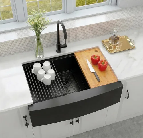 Miniatura 17 de Fregadero de cocina de 33 x 22 pulgadas, color negro, 33 pulgadas de montaje superior, fregadero de cocina de acero inoxidable calibre 16, estación