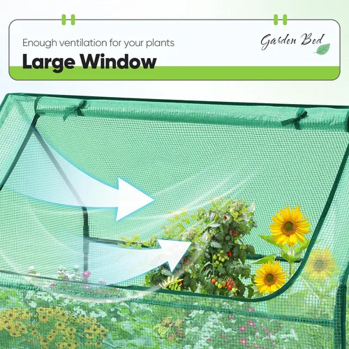 Miniatura 4 de Quictent juego de cama de cultivo elevada de acero galvanizado extragrueso, 4 x 3 x 1 pie, uso dual, con invernadero, con 2 grandes ventanas