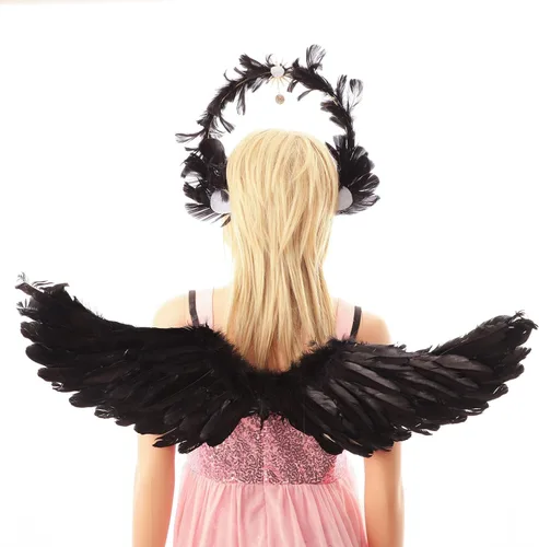 Miniatura 4 de YOOJIA Halloween Angel Devil Feather Wings with Headband Fluffy Hair Hoop Costume Accessories for Christmas Dress Up Party