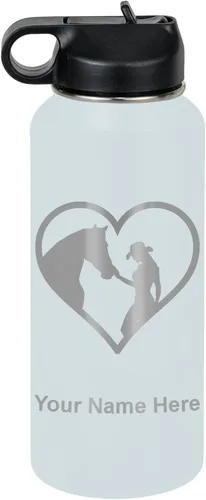 Miniatura 13 de LaserGram Botella de agua personalizada, corazón de vaquera de caballo, acero inoxidable de doble pared aislada al vacío con popote superior, regalo