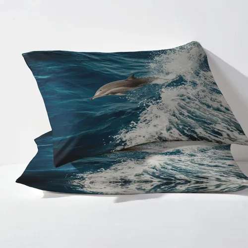 Miniatura 3 de Dolphin Sheets - Juego de sábanas de 4 piezas con estampado de animales marinos ondulados, sábanas y fundas de almohada, sábana bajera ajustable