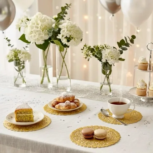 Miniatura 4 de Juego de 50 manteles individuales decorativos redondos metálicos para pasteles, manualidades, fiestas, 6 pulgadas, fabricados en Canadá